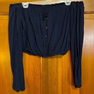 Off-the-shoulder Navy Crop Top